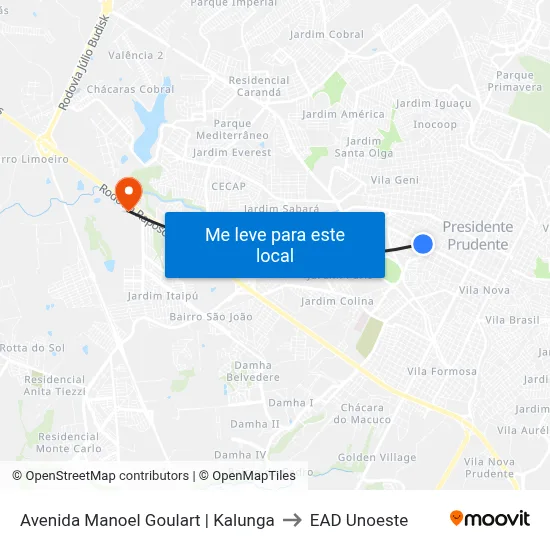 Avenida Manoel Goulart | Kalunga to EAD Unoeste map