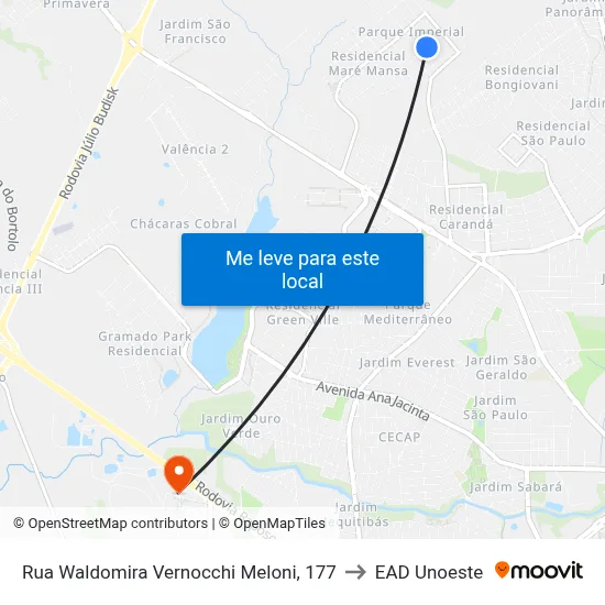 Rua Waldomira Vernocchi Meloni, 177 to EAD Unoeste map