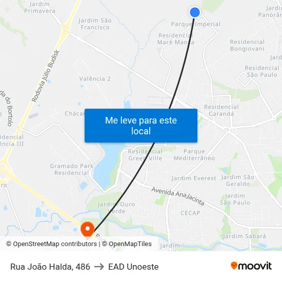 Rua João Halda, 486 to EAD Unoeste map