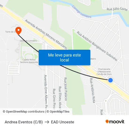 Andrea Eventos (C/B) to EAD Unoeste map