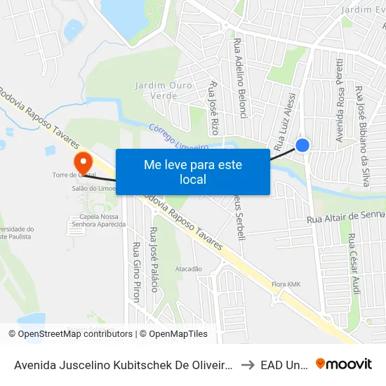 Avenida Juscelino Kubitschek De Oliveira Presidente, 1051 to EAD Unoeste map