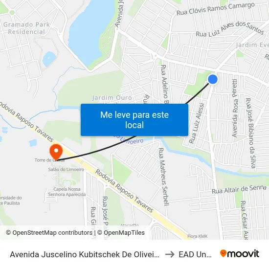 Avenida Juscelino Kubitschek De Oliveira, 5178-5242 to EAD Unoeste map