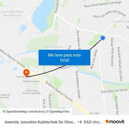 Avenida Juscelino Kubitschek De Oliveira, 5175 to EAD Unoeste map