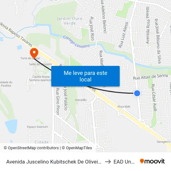 Avenida Juscelino Kubitschek De Oliveira, 6388-6578 to EAD Unoeste map