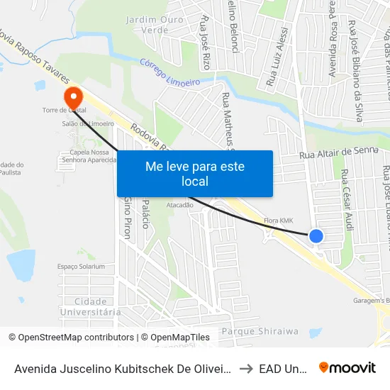 Avenida Juscelino Kubitschek De Oliveira, 6701-6713 to EAD Unoeste map