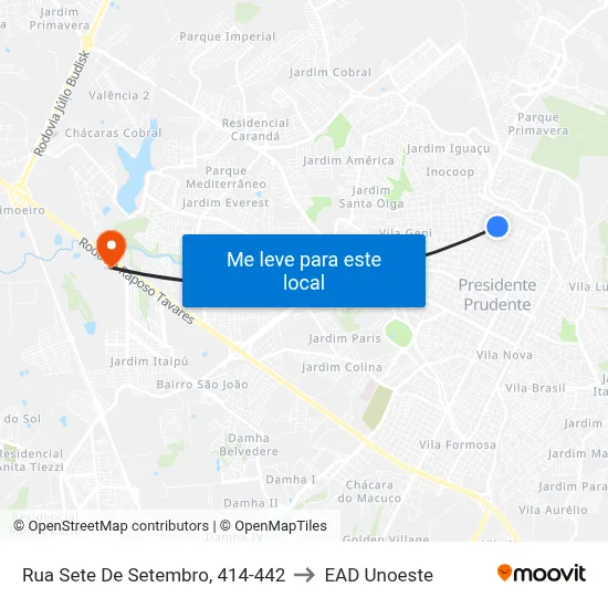 Rua Sete De Setembro, 414-442 to EAD Unoeste map