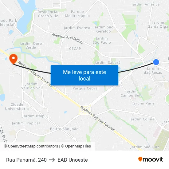 Rua Panamá, 240 to EAD Unoeste map