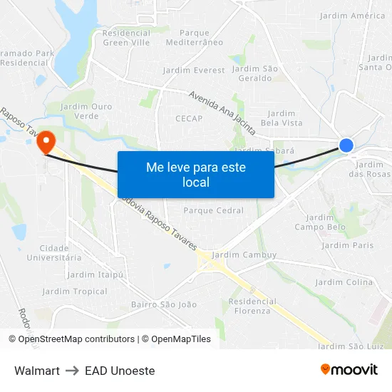 Walmart to EAD Unoeste map