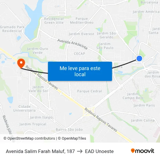 Avenida Salim Farah Maluf, 187 to EAD Unoeste map