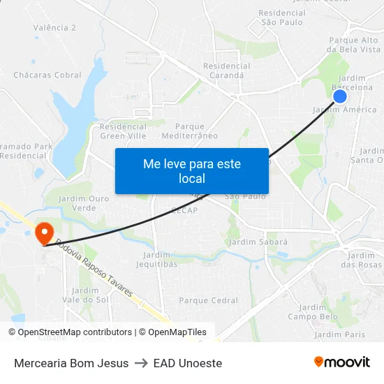 Mercearia Bom Jesus to EAD Unoeste map