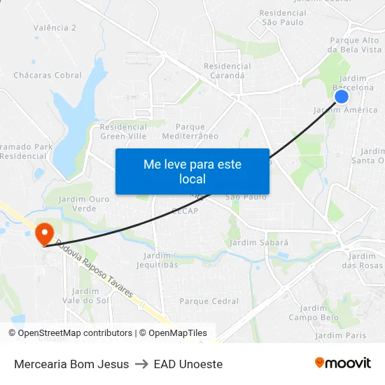 Mercearia Bom Jesus to EAD Unoeste map