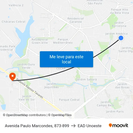 Avenida Paulo Marcondes, 873-899 to EAD Unoeste map