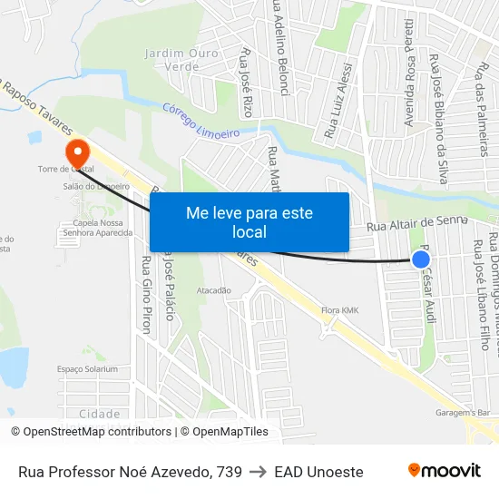 Rua Professor Noé Azevedo, 739 to EAD Unoeste map