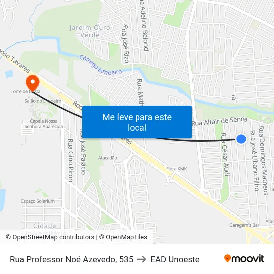 Rua Professor Noé Azevedo, 535 to EAD Unoeste map