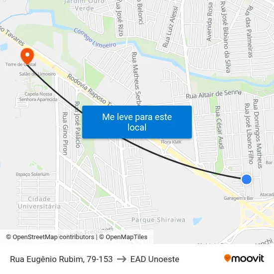 Rua Eugênio Rubim, 79-153 to EAD Unoeste map