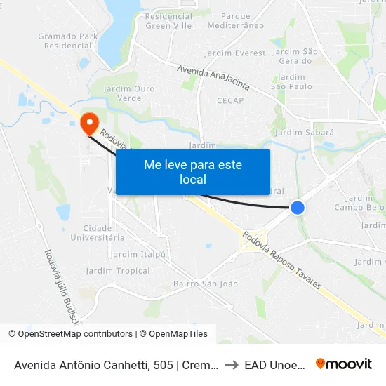 Avenida Antônio Canhetti, 505 | Cremone to EAD Unoeste map