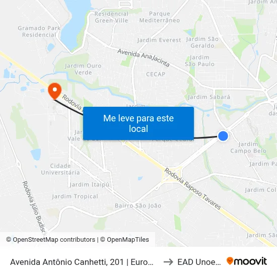 Avenida Antônio Canhetti, 201 | Euromarket to EAD Unoeste map
