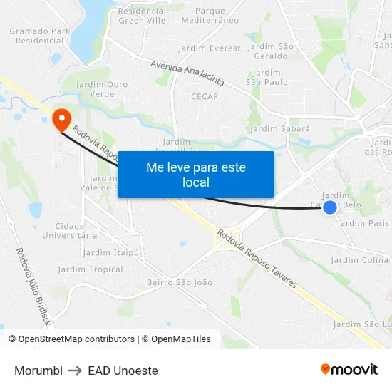 Morumbi to EAD Unoeste map