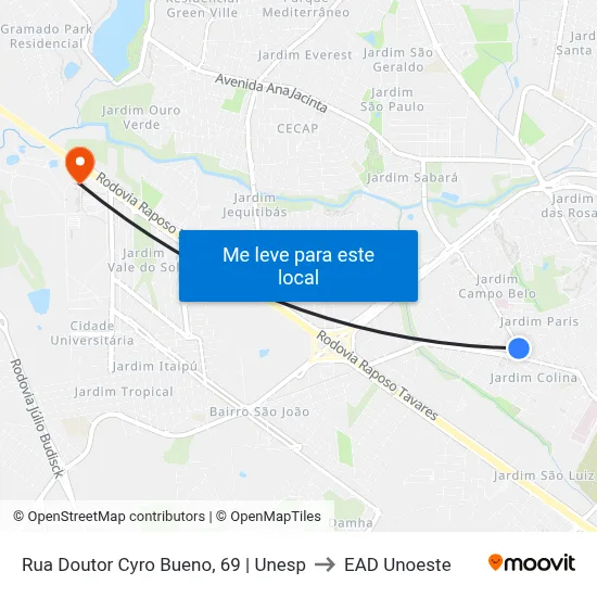 Rua Doutor Cyro Bueno, 69 | Unesp to EAD Unoeste map