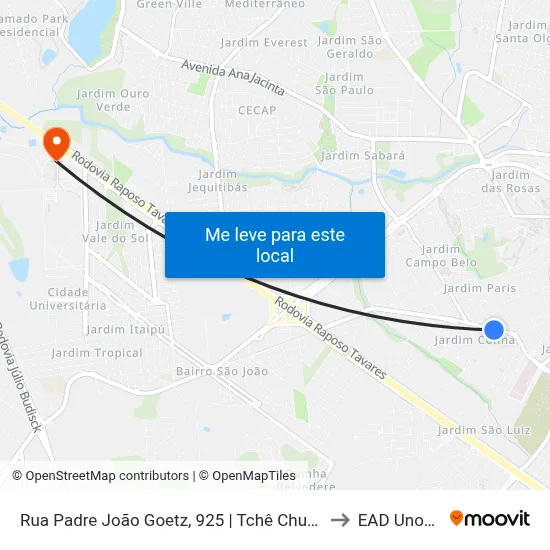 Rua Padre João Goetz, 925 | Tchê Churrascaria to EAD Unoeste map