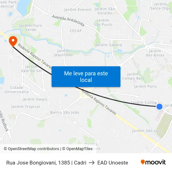 Rua Jose Bongiovani, 1385 | Cadri to EAD Unoeste map