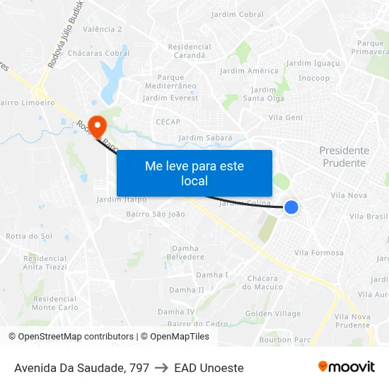 Avenida Da Saudade, 797 to EAD Unoeste map