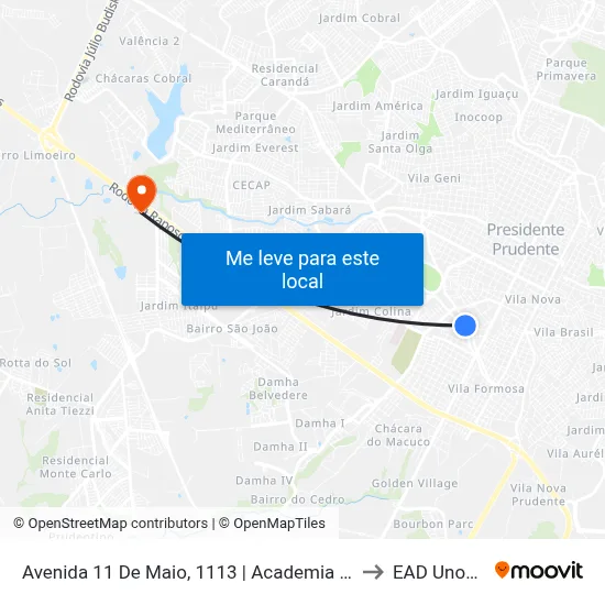 Avenida 11 De Maio, 1113 | Academia Ipiranga to EAD Unoeste map