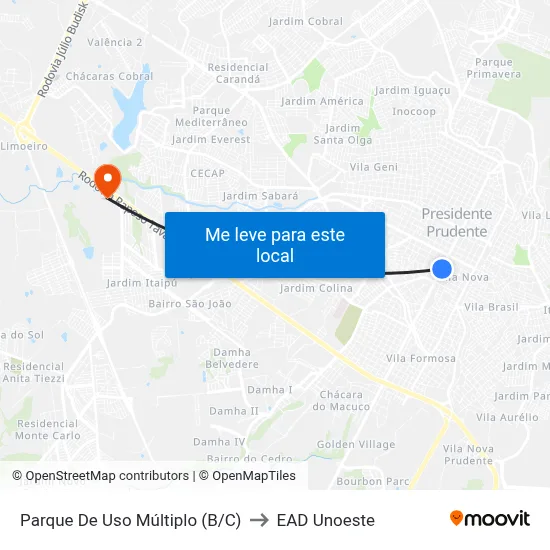 Parque De Uso Múltiplo (B/C) to EAD Unoeste map