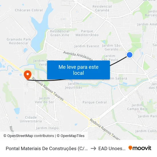 Pontal Materiais De Construções (C/B) to EAD Unoeste map
