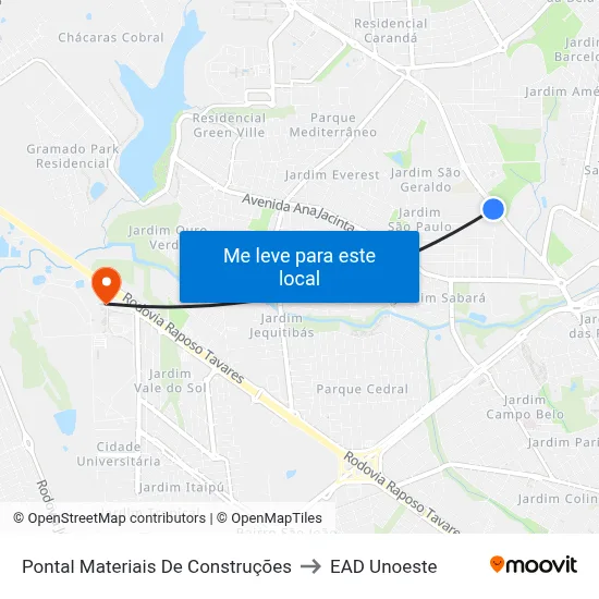 Pontal Materiais De Construções to EAD Unoeste map
