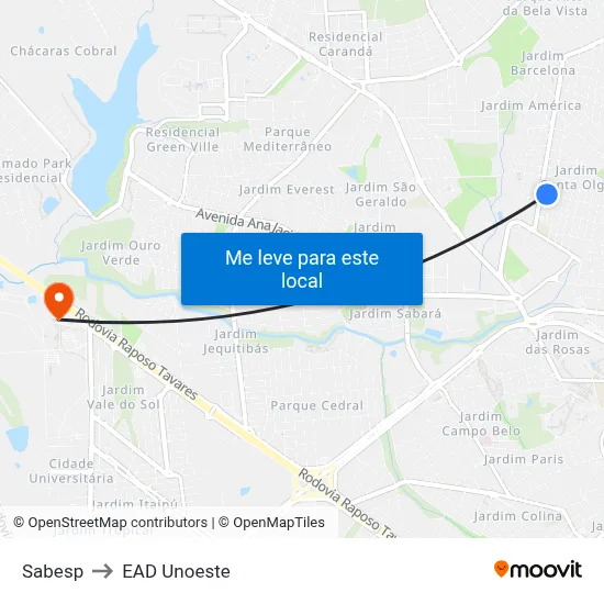 Sabesp to EAD Unoeste map