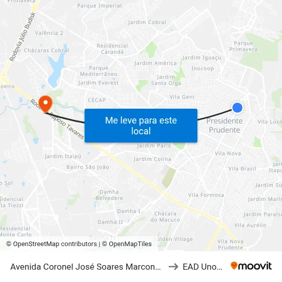 Avenida Coronel José Soares Marcondes, 220 to EAD Unoeste map