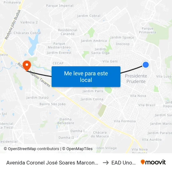 Avenida Coronel José Soares Marcondes, 265 to EAD Unoeste map