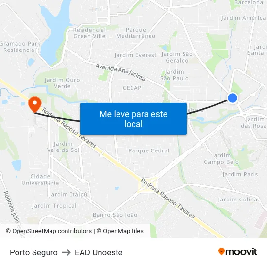Porto Seguro to EAD Unoeste map