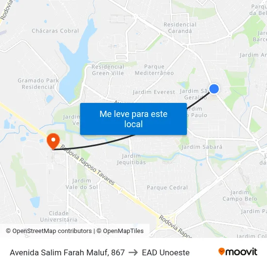 Avenida Salim Farah Maluf, 867 to EAD Unoeste map