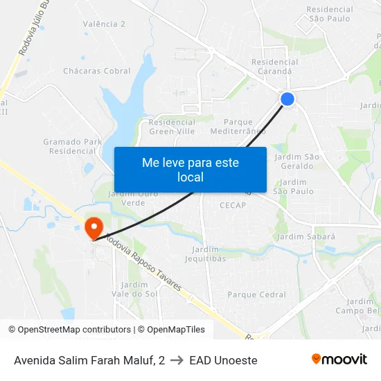 Avenida Salim Farah Maluf, 2 to EAD Unoeste map