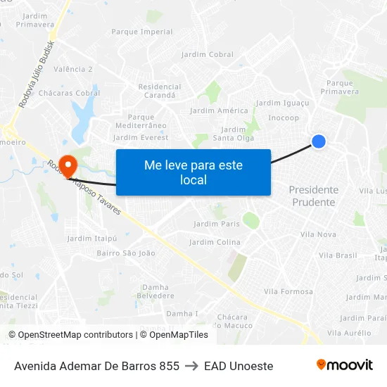 Avenida Ademar De Barros 855 to EAD Unoeste map