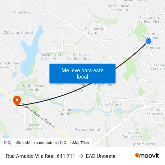 Rua Arnaldo Vila Real, 641-711 to EAD Unoeste map