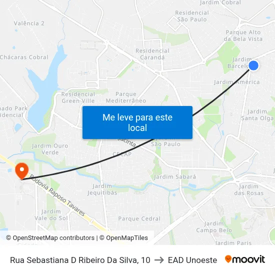 Rua Sebastiana D Ribeiro Da Silva, 10 to EAD Unoeste map