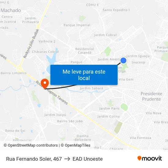 Rua Fernando Soler, 467 to EAD Unoeste map