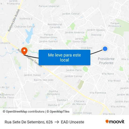 Rua Sete De Setembro, 626 to EAD Unoeste map