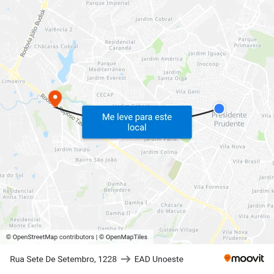 Rua Sete De Setembro, 1228 to EAD Unoeste map