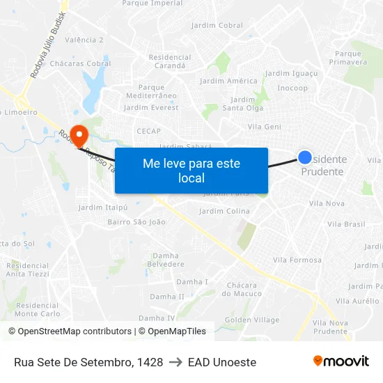 Rua Sete De Setembro, 1428 to EAD Unoeste map