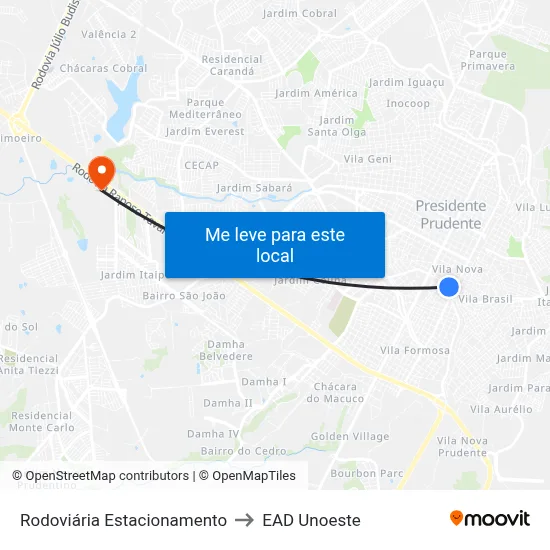 Rodoviária Estacionamento to EAD Unoeste map