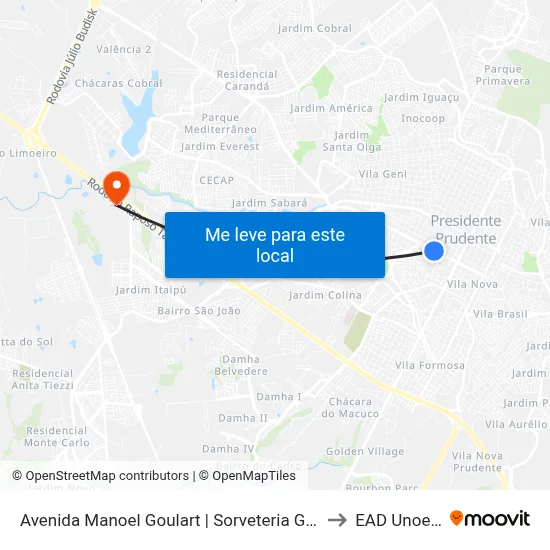 Avenida Manoel Goulart | Sorveteria Gygabon to EAD Unoeste map