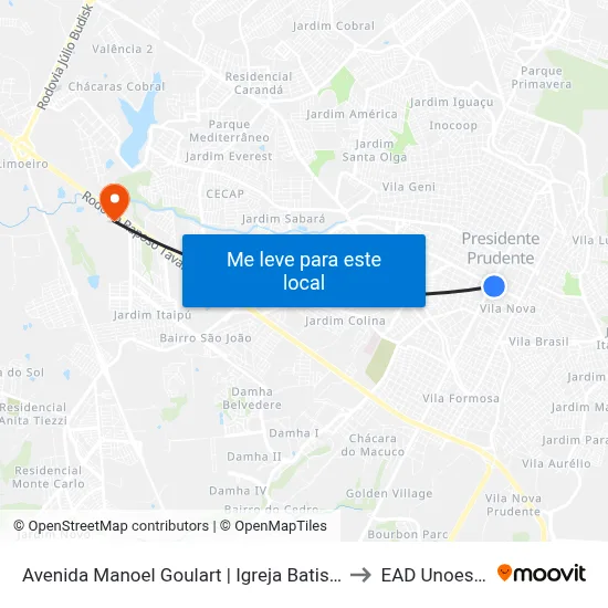 Avenida Manoel Goulart | Igreja Batista to EAD Unoeste map