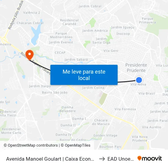 Avenida Manoel Goulart | Caixa Econômica to EAD Unoeste map