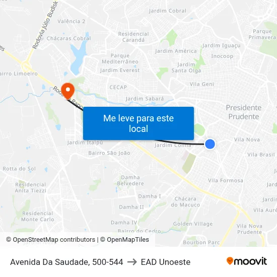 Avenida Da Saudade, 500-544 to EAD Unoeste map
