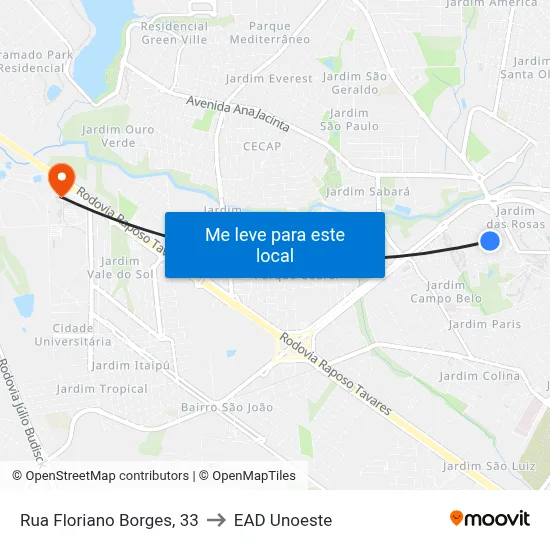 Rua Floriano Borges, 33 to EAD Unoeste map