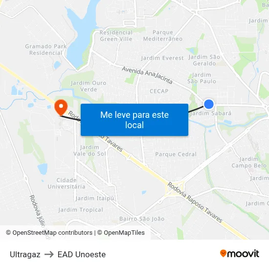 Ultragaz to EAD Unoeste map